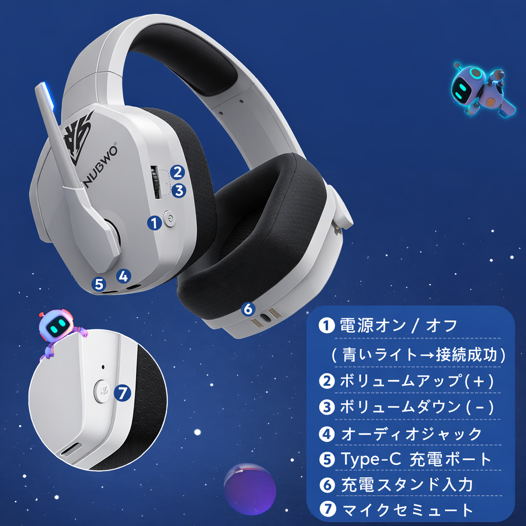 🎧🎮 Tokohoma™ ワイヤレスゲーミングヘッドセット 充電スタンド付き ✨