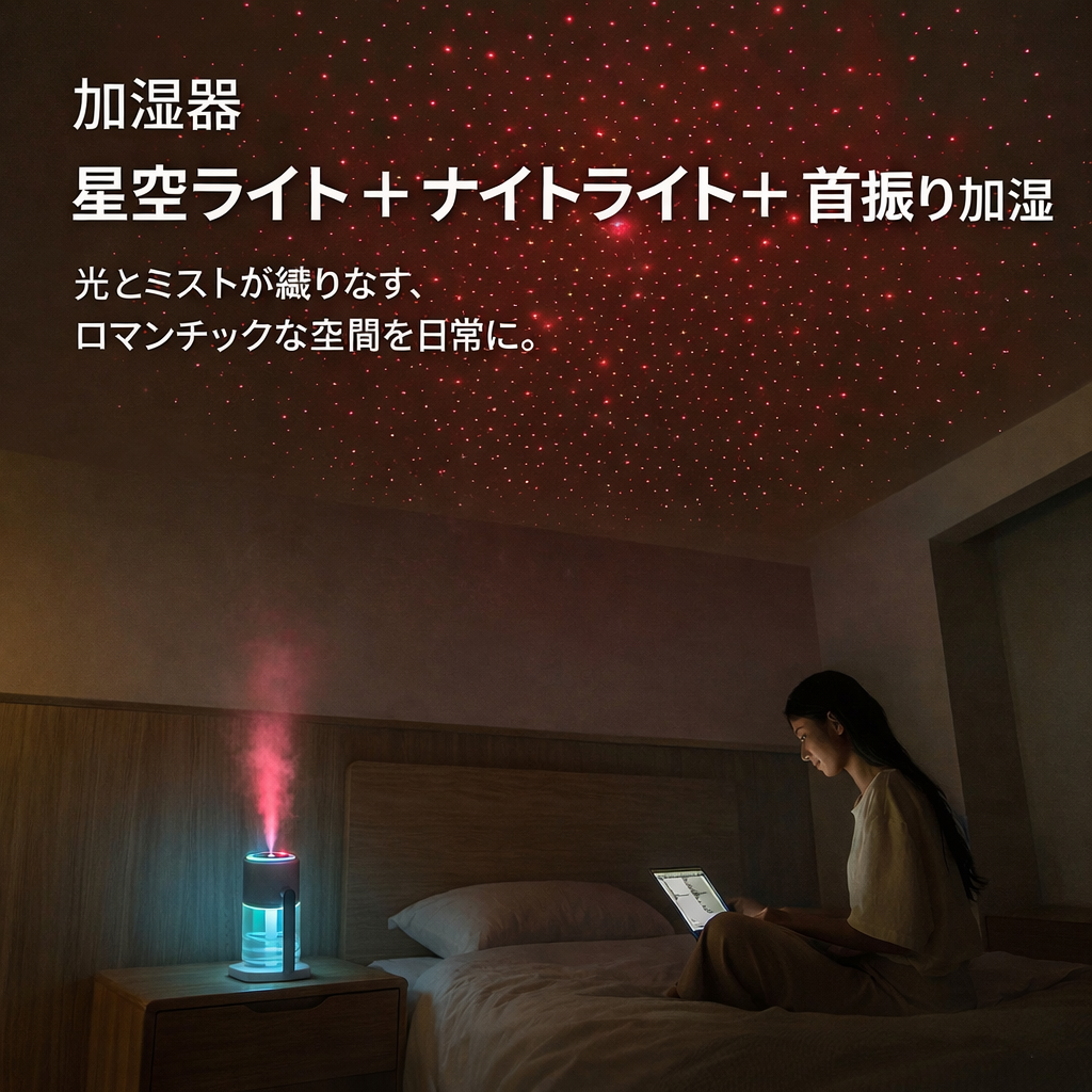 日本で大人気！星空プロジェクション付きUSBミニ加湿器✨🌙💧リラックス空間を演出