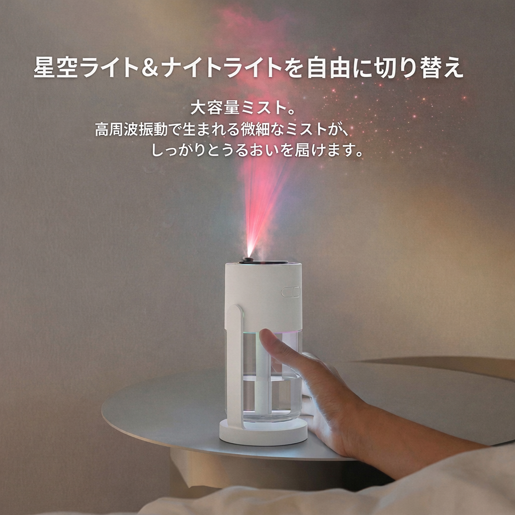 日本で大人気！星空プロジェクション付きUSBミニ加湿器✨🌙💧リラックス空間を演出