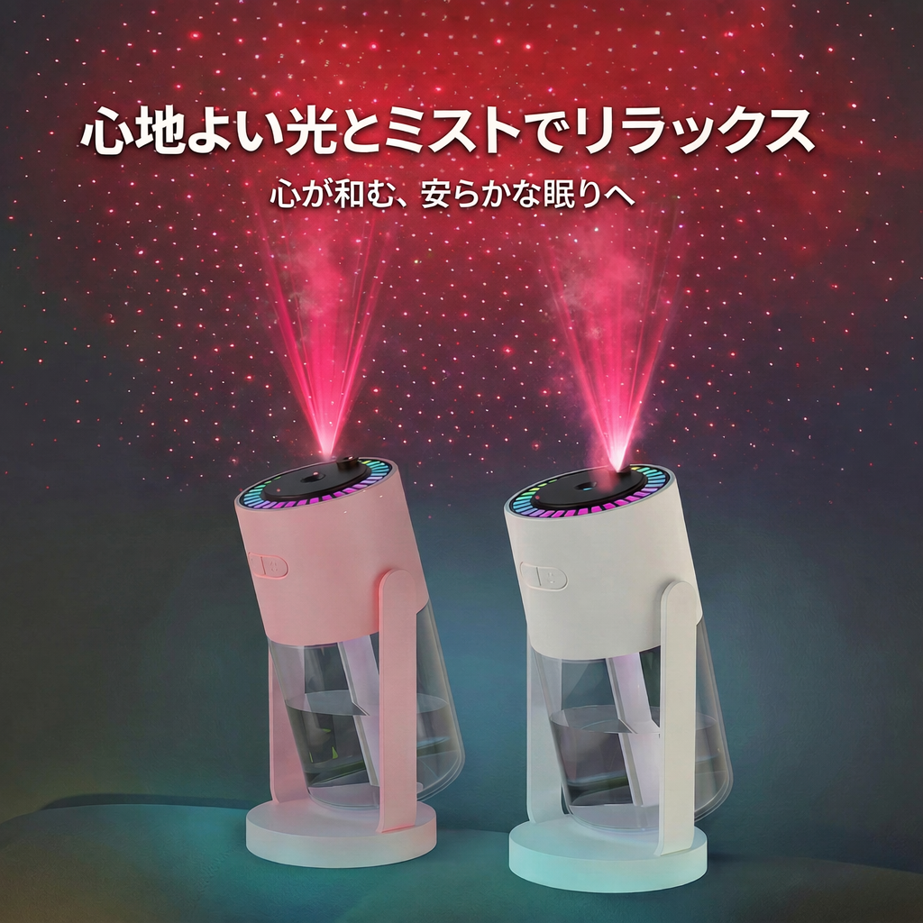 日本で大人気！星空プロジェクション付きUSBミニ加湿器✨🌙💧リラックス空間を演出